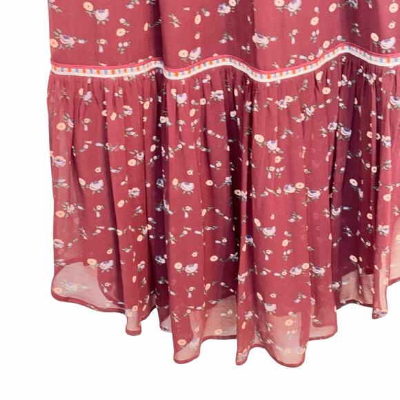 Ulla Johnson x Barney's New York Leena Embroidered Burgundy Silk Midi Dress 6 - Picture 9 of 10